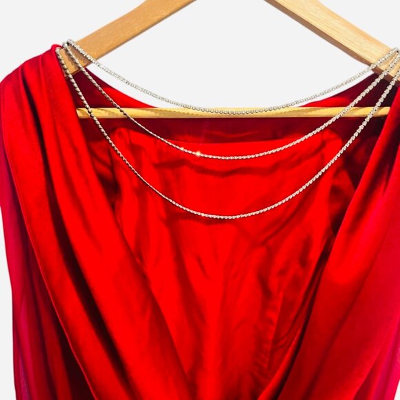IvaNova  Mini Backless Dress W/Rhinestones and Long Dramatic Sheer Sleeve Red 4 - Picture 5 of 10